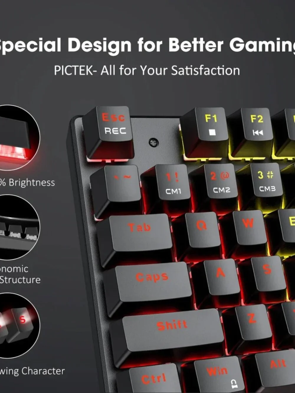 PICTEK PC244A Mechanical Gaming Keyboard Blue Switch RGB Backlit